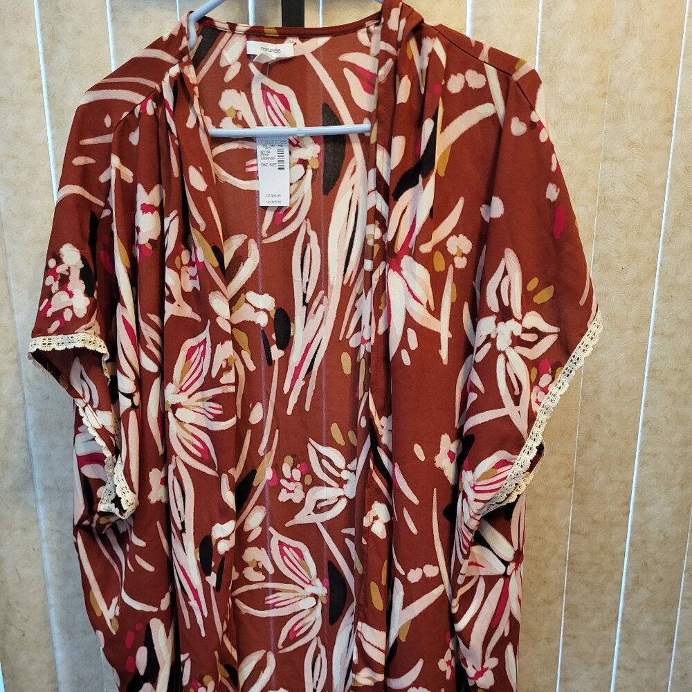Maurice's Ruana / Kimono ONE SIZE Brownish Red Floral NWT